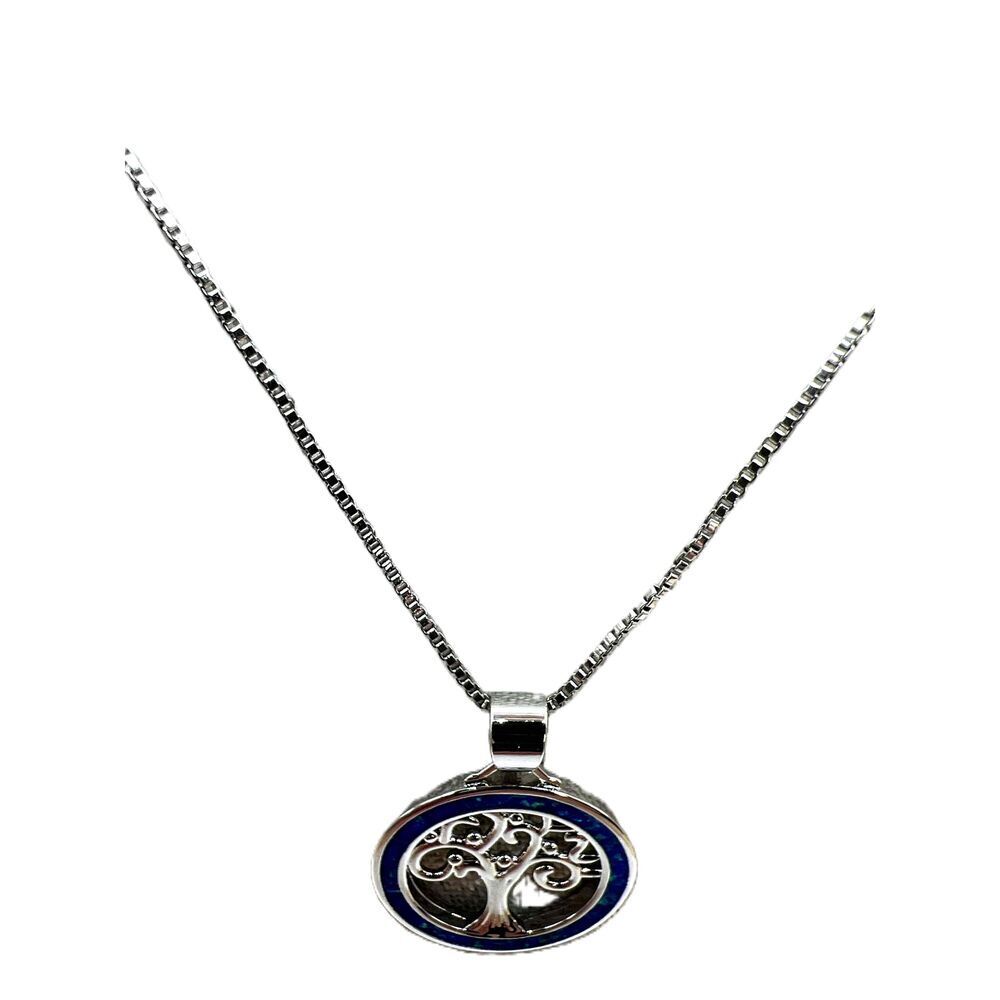 NEW Blue Opal Tree Of Life Round Pendant Silver Chain Necklace - Picture 4 of 8